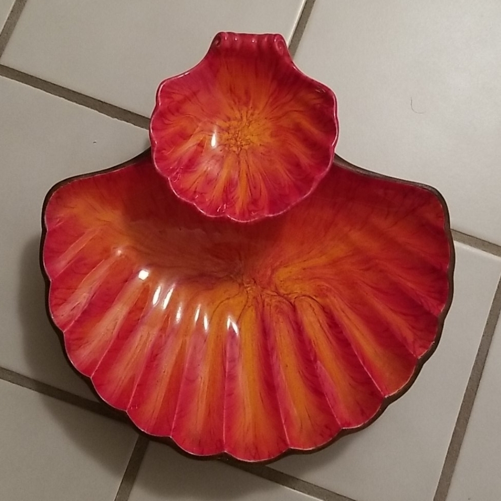 Treasure Craft Shell Shaped Orange Double Layered Serving Dish